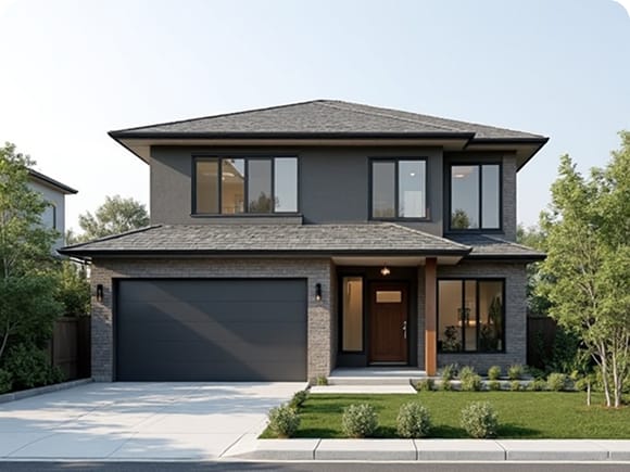 モダンな二階建ての戸建て住宅