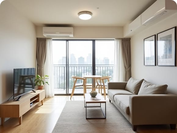 明るいリビングの室内写真